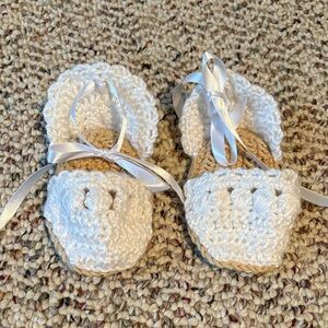 Handmade White Crochet Baby Espadrilles